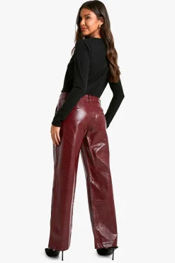 Croc synthétique Pantalon taille basse coupe droite