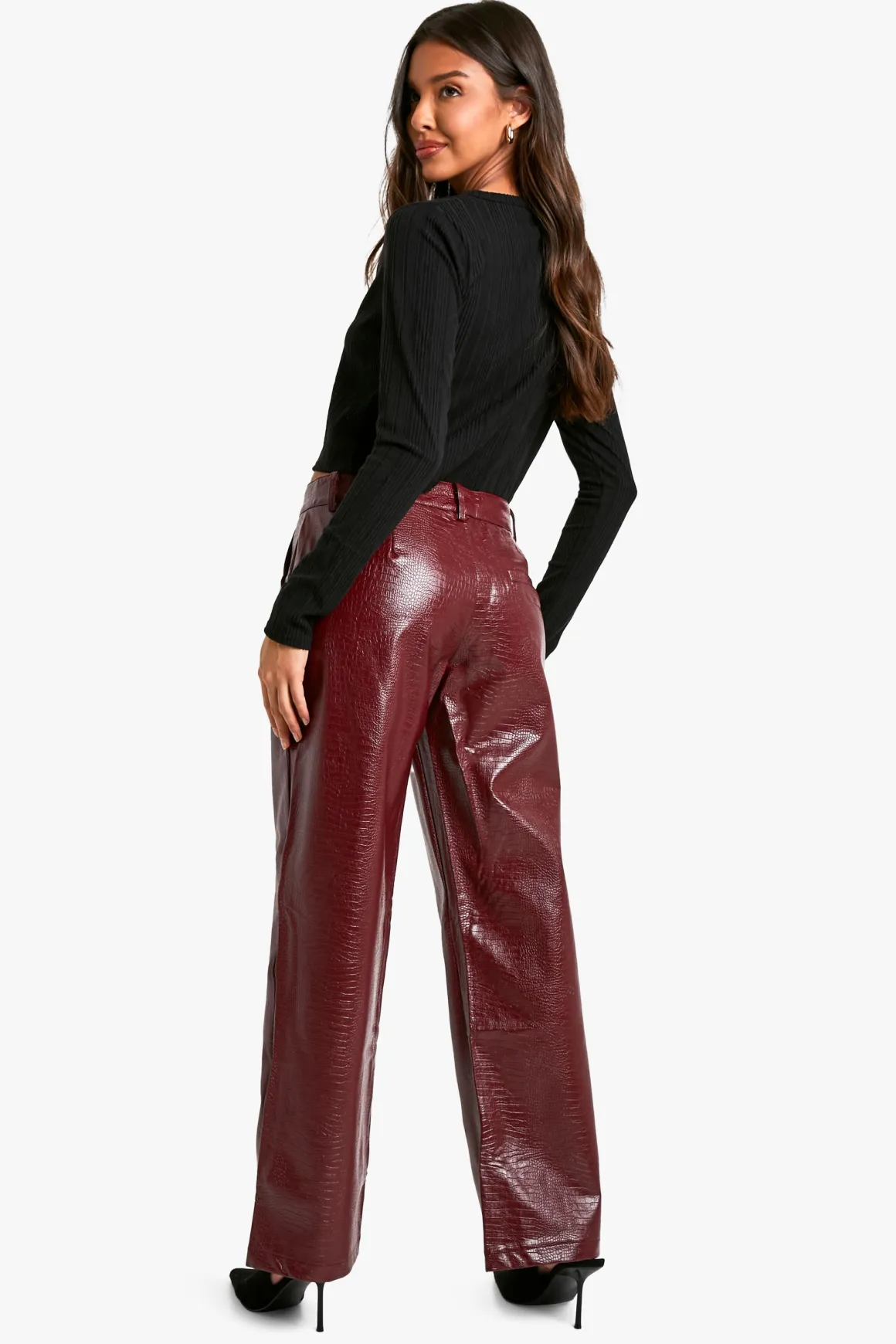 Croc synthétique Pantalon taille basse coupe droite