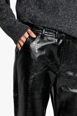 Croc synthétique Pantalon taille basse à jambe droite