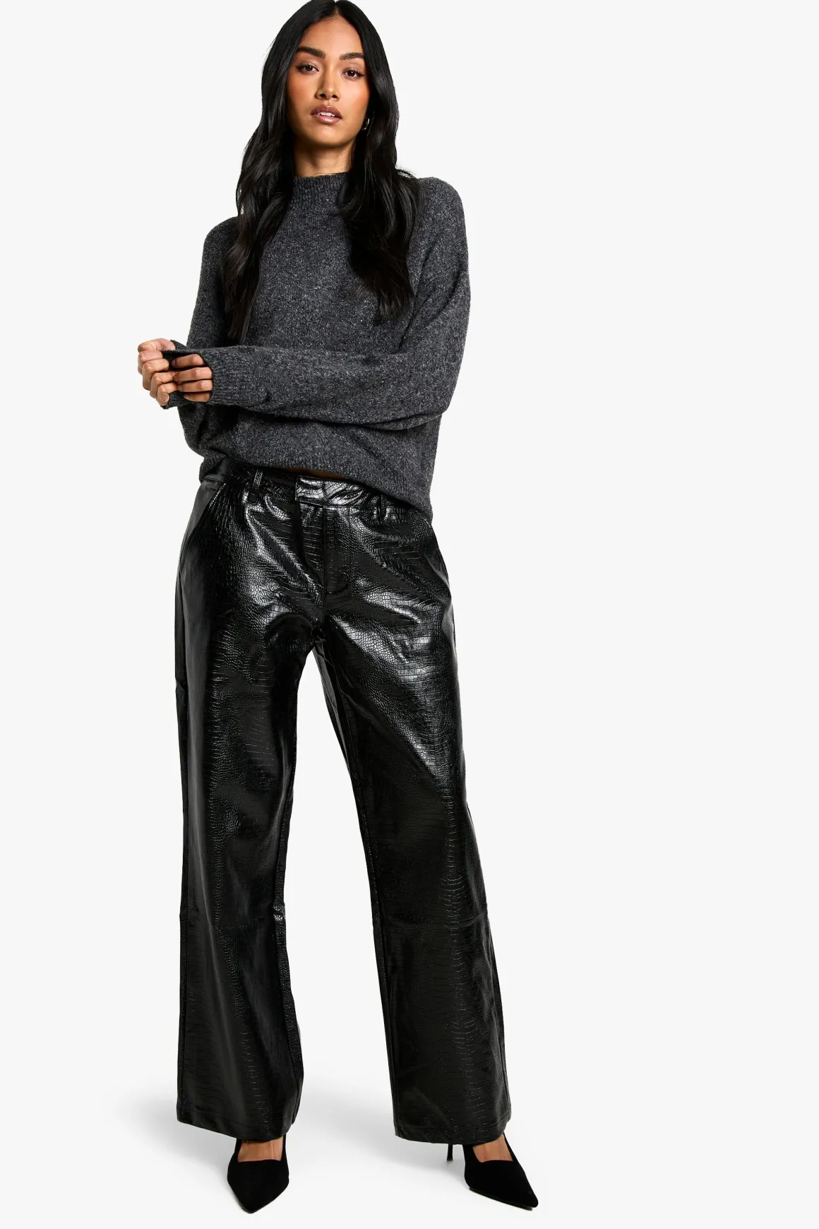 Croc synthétique Pantalon taille basse à jambe droite