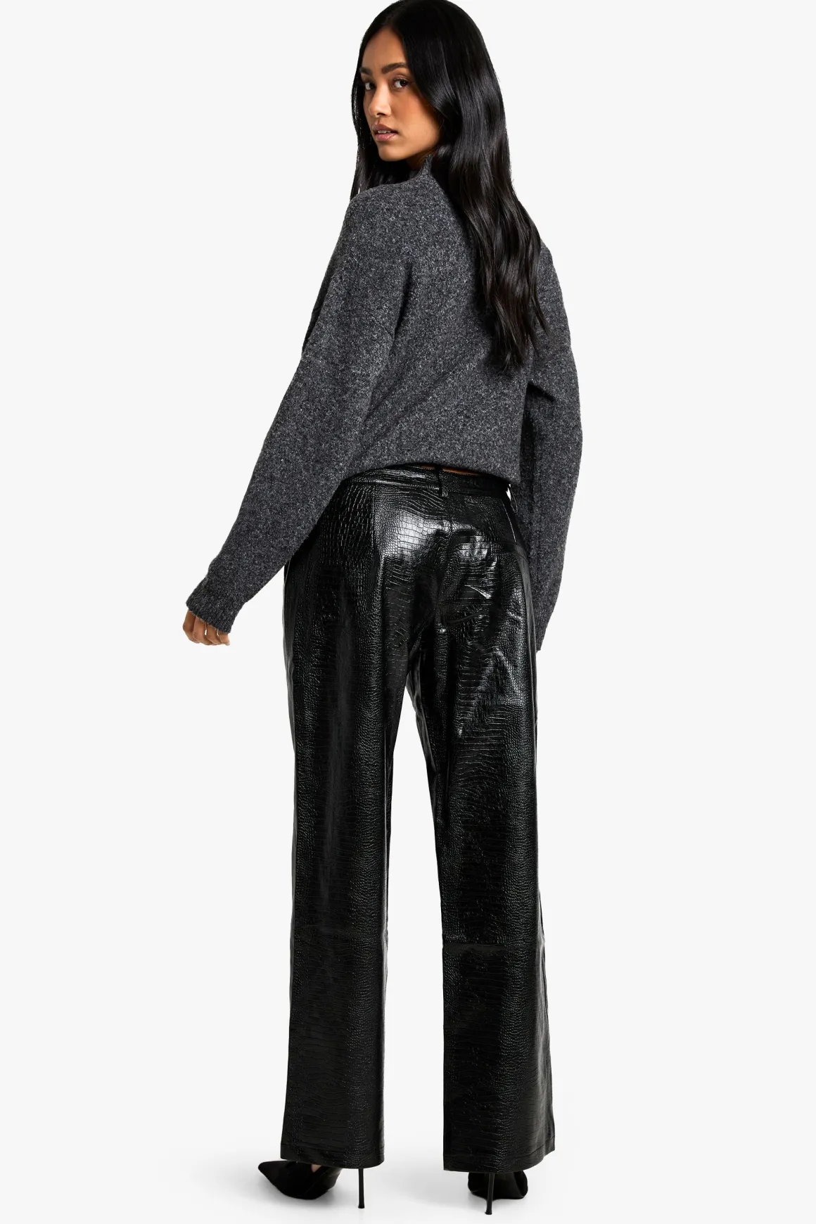 Croc synthétique Pantalon taille basse à jambe droite