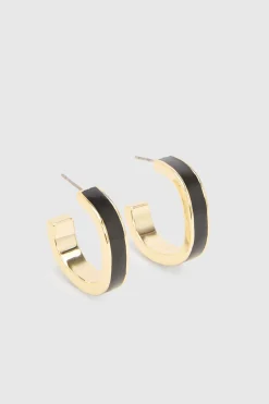 KarenMillen Créoles Émaillées Noires Logo Emanel< Boucles D'Oreilles