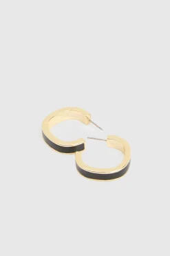 KarenMillen Créoles Émaillées Noires Logo Emanel< Boucles D'Oreilles
