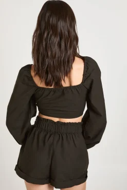 Crop Noué Et Short Taille Paperbag Aspect Lin