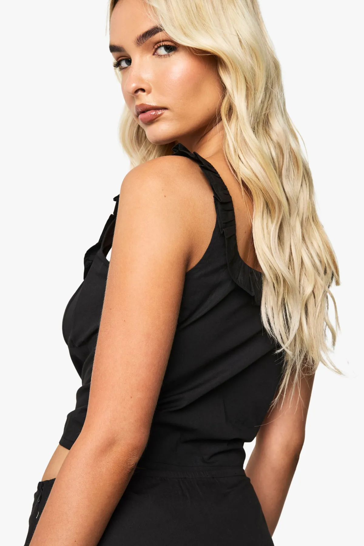 boohoo Crop Top court Down en popeline de coton<Femme Tops