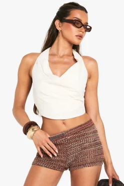 Crop top court à drapé effet lin