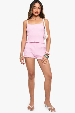 Crop top court en popeline de coton froncé
