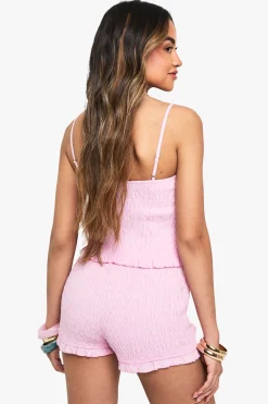 Crop top court en popeline de coton froncé