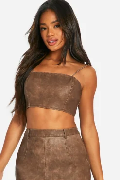 boohoo Crop top court en synthétique délavé à bretelles<Femme Looks Chocolat|Ensembles