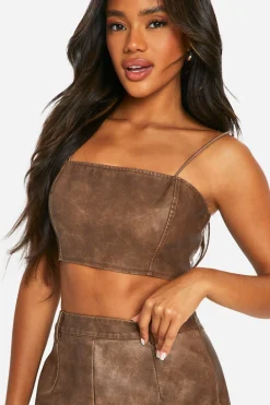 boohoo Crop top court en synthétique délavé à bretelles<Femme Looks Chocolat|Ensembles