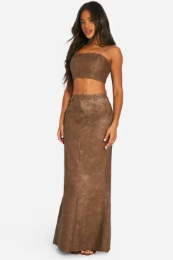 boohoo Crop top court en synthétique délavé à bretelles<Femme Looks Chocolat|Ensembles