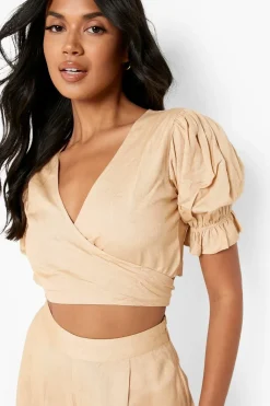 Crop top drapé à effet lin