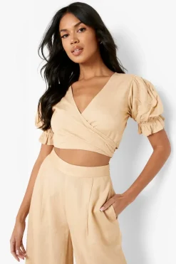 Crop top drapé à effet lin