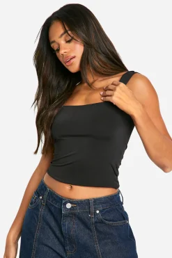 boohoo Crop top en Slinky à double couche et à col carré<Femme Tops