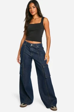 boohoo Crop top en Slinky à double couche et à col carré<Femme Tops