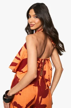Crop top halterneck à imprimé floral abstrait
