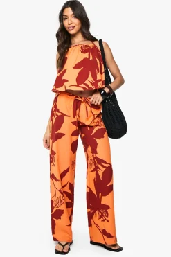 Crop top halterneck à imprimé floral abstrait