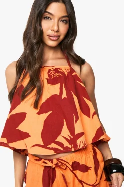Crop top halterneck à imprimé floral abstrait