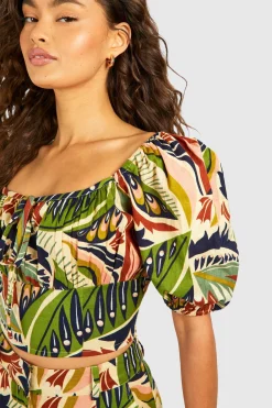 boohoo Crop top à imprimé bohème effet lin<Femme Tops