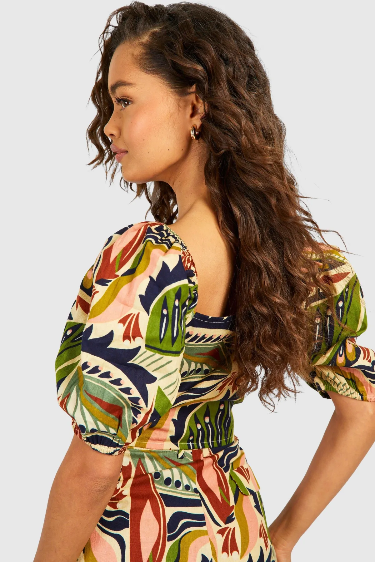 boohoo Crop top à imprimé bohème effet lin<Femme Tops