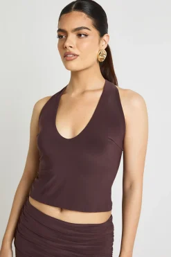 Crop Top Moulant à Col Licou