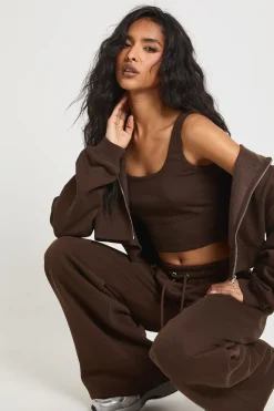 Crop top à ourlet profond 3 pièces survêtement à capuche