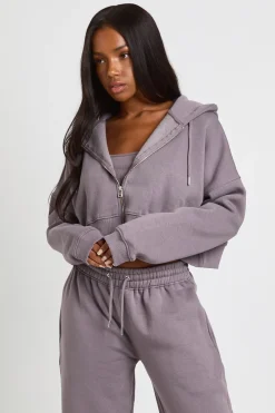 Crop top à ourlet profond, survêtement à capuche 3 pièces