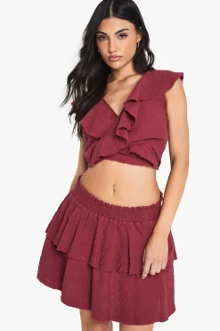 Crop top portefeuille en étamine à volants