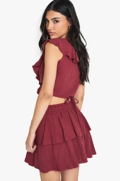 Crop top portefeuille en étamine à volants