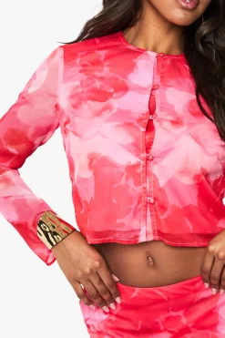 Crop Top Tissé à Imprimé Floral à Col Haut