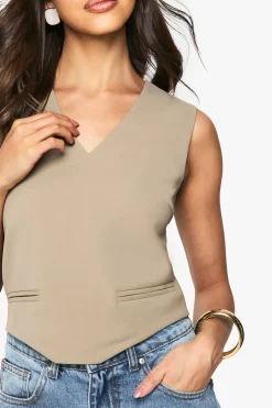 Crop top tissé à ourlet incurvé