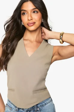 Crop top tissé à ourlet incurvé