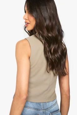 Crop top tissé à ourlet incurvé