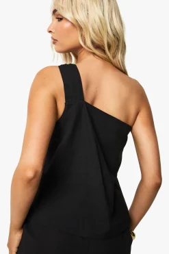 boohoo Crop à une épaule avec détail de nœud en lin<Femme Tops