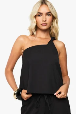 boohoo Crop à une épaule avec détail de nœud en lin<Femme Tops