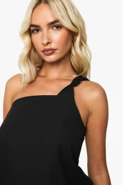 boohoo Crop à une épaule avec détail de nœud en lin<Femme Tops