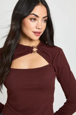 boohoo Côtelé à Manches Longues avec Découpes et Finitions Dorées<Femme Tops