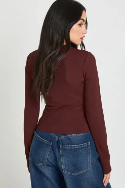 boohoo Côtelé à Manches Longues avec Découpes et Finitions Dorées<Femme Tops