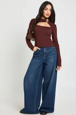 boohoo Côtelé à Manches Longues avec Découpes et Finitions Dorées<Femme Tops