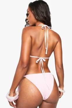 boohoo Culotte bikini latérale en seersucker à nœud papillon<Femme Maillots De Bain|Tenues De Plage