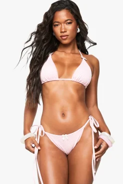 boohoo Culotte bikini latérale en seersucker à nœud papillon<Femme Maillots De Bain|Tenues De Plage