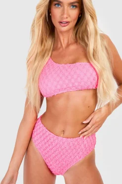 boohoo Culotte Bikini Texturée à Taille Haute<Femme Maillots De Bain|Tenues De Plage