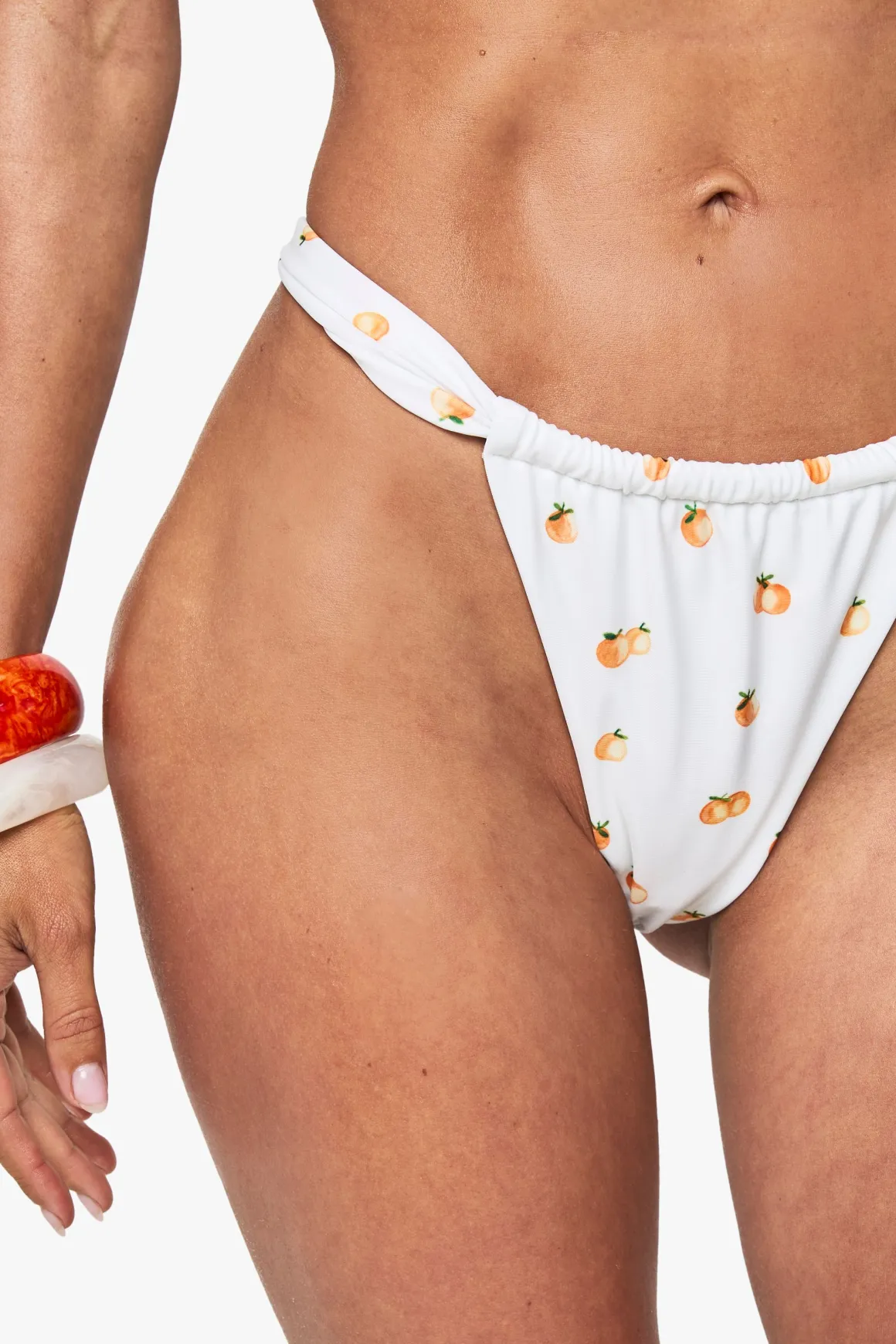 Culotte de Bikini Froncée à Imprimé Mandarine