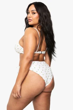 Culotte De Bikini Grande Taille À Imprimé Fleuri Ditsy Avec Fronces Et Liens Latéraux