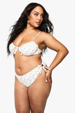 Culotte De Bikini Grande Taille À Imprimé Fleuri Ditsy Avec Fronces Et Liens Latéraux
