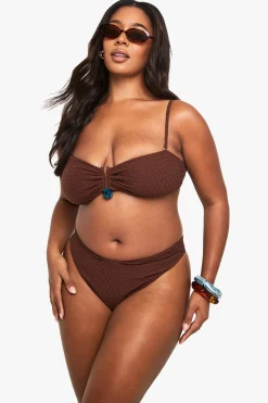 boohoo Culotte de bikini grande taille crinkle à taille haute<Femme Looks Chocolat|Tenues De Plage