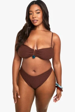 boohoo Culotte de bikini grande taille crinkle à taille haute<Femme Looks Chocolat|Tenues De Plage
