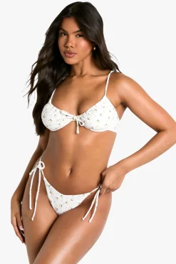 Culotte De Bikini À Imprimé Fleuri Ditsy Avec Fronces Au Fessier Et Liens Latéraux