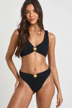 boohoo Culotte De Bikini Taille Haute Plissée Avec Bordure Coquillage<Femme Maillots De Bain|Tenues De Plage
