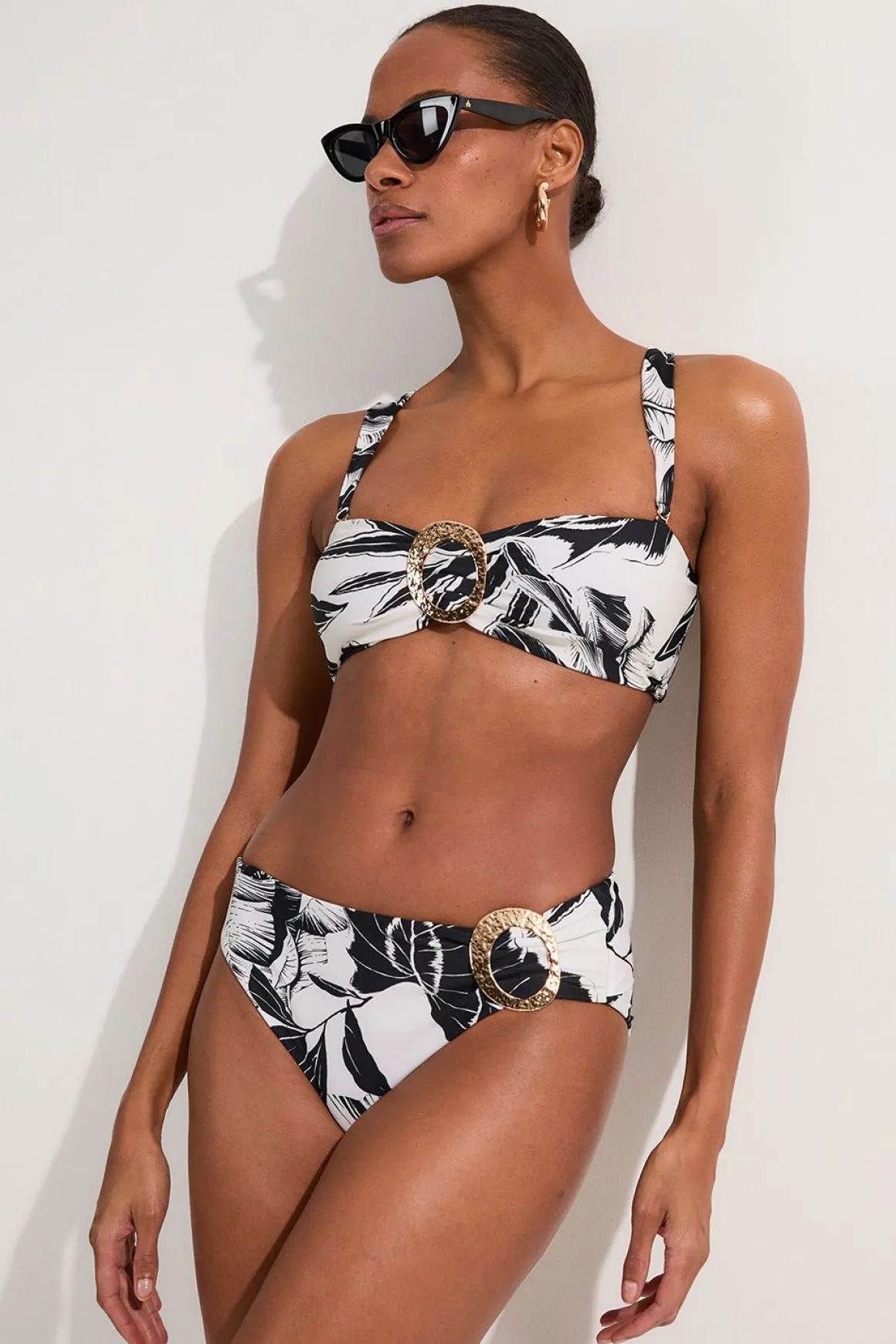 Culottes de bikini à taille haute avec imprimé palmier